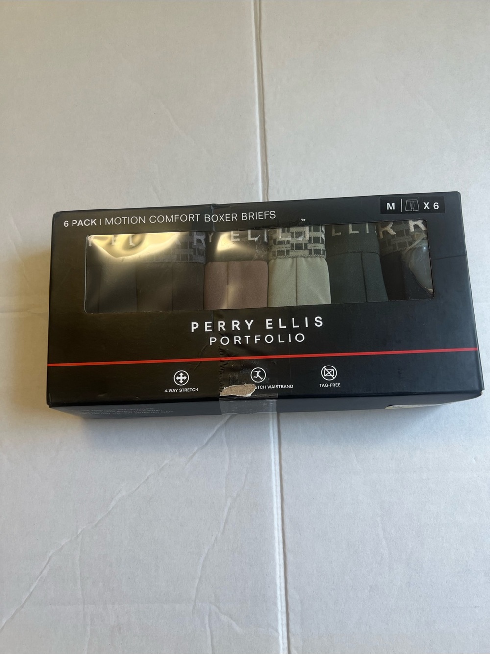 Perry Ellis Portfolio 6-Pack Boxer Briefs - Black, Olive, Tan, Gray, Brown